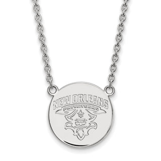 Sterling Silver Rhodium-plated LogoArt University of New Orleans Privateers Large Disc 18 inch Necklace