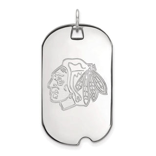 14k White Gold NHL LogoArt Chicago Blackhawks Large Dog Tag Pendant