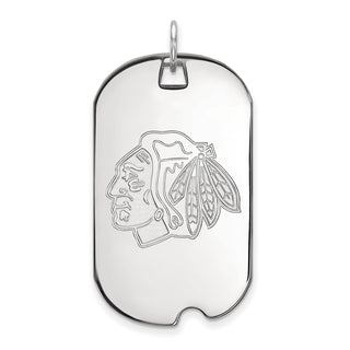 14k White Gold NHL LogoArt Chicago Blackhawks Large Dog Tag Pendant
