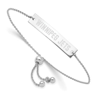 Sterling Silver Rhodium-plated NHL LogoArt Winnipeg Jets Small Bar Adjustable 9 inch Bracelet