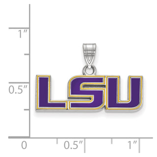 Sterling Silver Rhodium-plated LogoArt Louisiana State University L-S-U Small Enameled Pendant