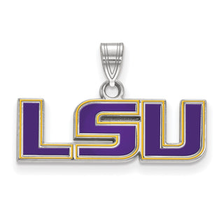Sterling Silver Rhodium-plated LogoArt Louisiana State University L-S-U Small Enameled Pendant