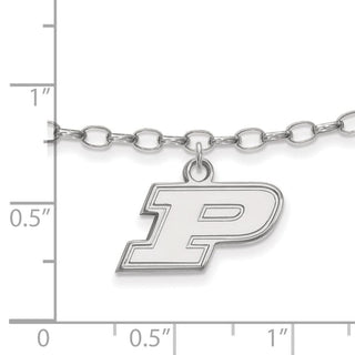 Sterling Silver Rhodium-plated LogoArt Purdue University Letter P 9-inch Anklet