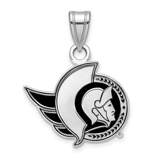 Sterling Silver Rhodium-plated NHL LogoArt Ottawa Senators Small Enameled Pendant