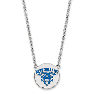 Sterling Silver Rhodium-plated LogoArt University of New Orleans Privateers Large Enameled Disc 18 inch Necklace