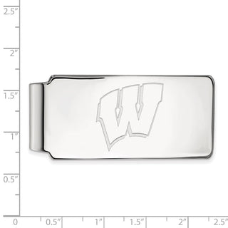 10k White Gold LogoArt University of Wisconsin Letter W Money Clip