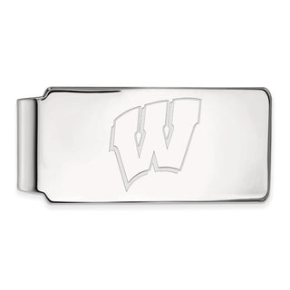 Sterling Silver Rhodium-plated LogoArt University of Wisconsin Letter W Money Clip