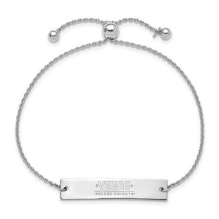 Sterling Silver Rhodium-plated NHL LogoArt Vegas Golden Knights Small Bar Adjustable 9 inch Bracelet