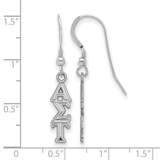 Sterling Silver Rhodium-plated LogoArt Alpha Sigma Tau Sorority Greek Letters Small Dangle Wire Earrings