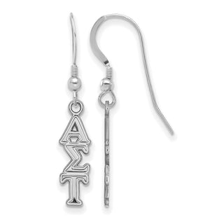 Sterling Silver Rhodium-plated LogoArt Alpha Sigma Tau Sorority Greek Letters Small Dangle Wire Earrings