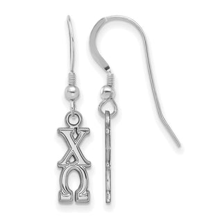 Sterling Silver Rhodium-plated LogoArt Chi Omega Sorority Greek Letters Small Dangle Wire Earrings