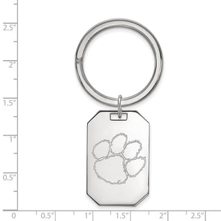 Sterling Silver Rhodium-plated LogoArt Clemson University Tiger Paw Key Ring