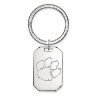 Sterling Silver Rhodium-plated LogoArt Clemson University Tiger Paw Key Ring