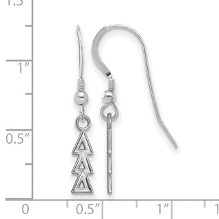 Sterling Silver Rhodium-plated LogoArt Delta Delta Delta Sorority Greek Letters Small Dangle Wire Earrings