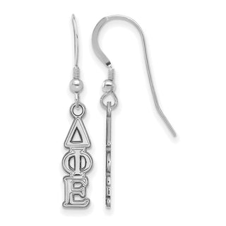 Sterling Silver Rhodium-plated LogoArt Delta Phi Epsilon Extra Sorority Greek Letters Small Dangle Wire Earrings