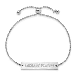 Sterling Silver Rhodium-plated NHL LogoArt Calgary Flames Small Bar Adjustable 9 inch Bracelet