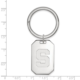 Sterling Silver Rhodium-plated LogoArt Michigan State University Letter S Key Ring