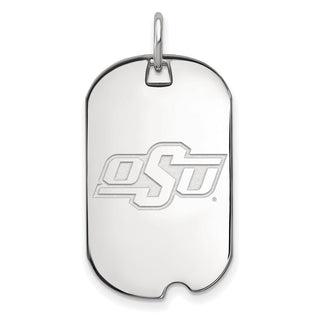 Sterling Silver Rhodium-plated LogoArt Oklahoma State University O-S-U Small Dog Tag Pendant