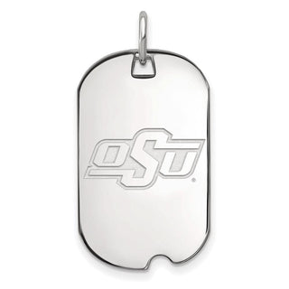 Sterling Silver Rhodium-plated LogoArt Oklahoma State University O-S-U Small Dog Tag Pendant