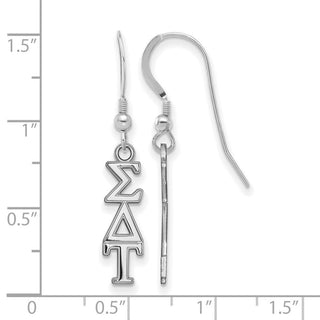 Sterling Silver Rhodium-plated LogoArt Sigma Delta Tau Extra Sorority Greek Letters Small Dangle Wire Earrings