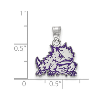 Sterling Silver Rhodium-plated LogoArt Texas Christian University Horned Frog Small Enameled Pendant