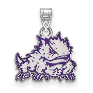 Sterling Silver Rhodium-plated LogoArt Texas Christian University Horned Frog Small Enameled Pendant