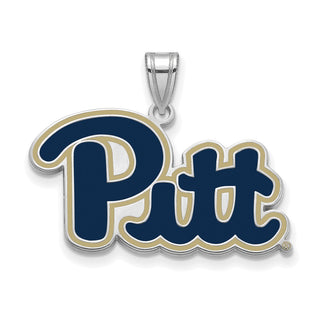 Sterling Silver Rhodium-plated LogoArt University of Pittsburgh Large Enameled Pendant