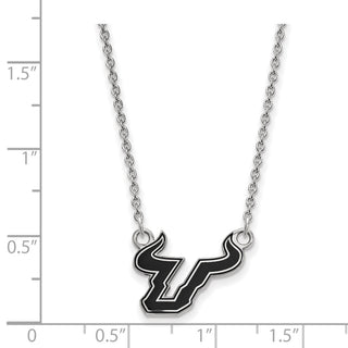 Sterling Silver Rhodium-plated LogoArt University of South Florida Bull Small Enameled Pendant 18 inch Necklace