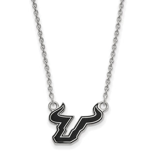 Sterling Silver Rhodium-plated LogoArt University of South Florida Bull Small Enameled Pendant 18 inch Necklace