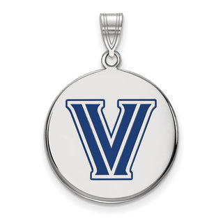 Sterling Silver Rhodium-plated LogoArt Villanova University Letter V Large Enameled Disc Pendant