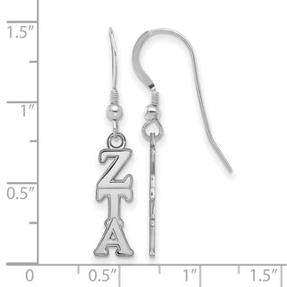 Sterling Silver Rhodium-plated LogoArt Zeta Tau Alpha Sorority Greek Letters Small Dangle Wire Earrings