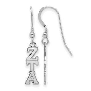 Sterling Silver Rhodium-plated LogoArt Zeta Tau Alpha Sorority Greek Letters Small Dangle Wire Earrings