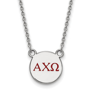 Sterling Silver Rhodium-plated LogoArt Alpha Chi Omega Sorority Greek Letters Small Color Enamel Pendant 18 inch Necklace SS027ACO-18