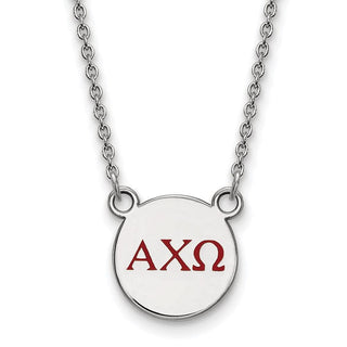 Sterling Silver Rhodium-plated LogoArt Alpha Chi Omega Sorority Greek Letters Small Color Enamel Pendant 18 inch Necklace SS027ACO-18