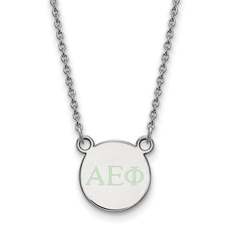 Sterling Silver Rhodium-plated LogoArt Alpha Epsilon Phi Sorority Greek Letters Extra Small Color Enamel Pendant 18 inch Necklace SS027AEP-18