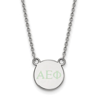 Sterling Silver Rhodium-plated LogoArt Alpha Epsilon Phi Sorority Greek Letters Extra Small Color Enamel Pendant 18 inch Necklace SS027AEP-18