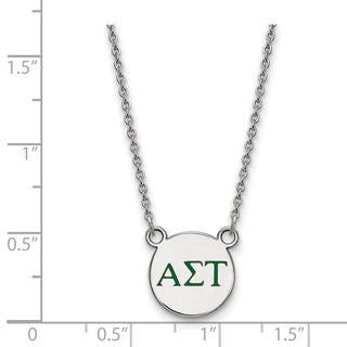 Sterling Silver Rhodium-plated LogoArt Alpha Sigma Tau Sorority Greek Letters Small Color Enamel Pendant 18 inch Necklace SS027ALS-18