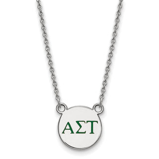 Sterling Silver Rhodium-plated LogoArt Alpha Sigma Tau Sorority Greek Letters Small Color Enamel Pendant 18 inch Necklace SS027ALS-18