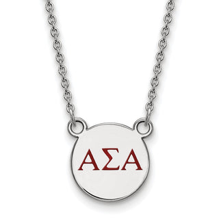 Sterling Silver Rhodium-plated LogoArt Alpha Sigma Alpha Sorority Greek Letters Small Color Enamel Pendant 18 inch Necklace SS027ASI-18