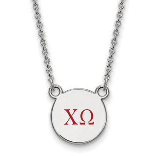 Sterling Silver Rhodium-plated LogoArt Chi Omega Sorority Greek Letters Small Color Enamel Pendant 18 inch Necklace SS027CHO-18