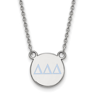 Sterling Silver Rhodium-plated LogoArt Delta Delta Delta Sorority Greek Letters Small Color Enamel Pendant 18 inch Necklace SS027DDD-18