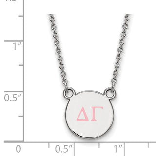 Sterling Silver Rhodium-plated LogoArt Delta Gamma Sorority Greek Letters Small Color Enamel Pendant 18 inch Necklace SS027DG-18