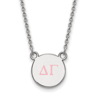 Sterling Silver Rhodium-plated LogoArt Delta Gamma Sorority Greek Letters Small Color Enamel Pendant 18 inch Necklace SS027DG-18