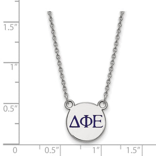 Sterling Silver Rhodium-plated LogoArt Delta Phi Epsilon Sorority Greek Letters Small Color Enamel Pendant 18 inch Necklace SS027DPH-18