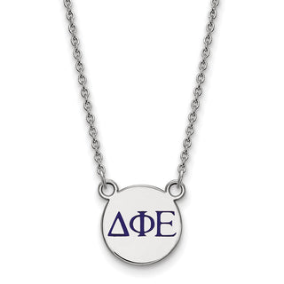 Sterling Silver Rhodium-plated LogoArt Delta Phi Epsilon Sorority Greek Letters Small Color Enamel Pendant 18 inch Necklace SS027DPH-18