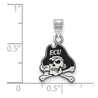 Sterling Silver Rhodium-plated LogoArt East Carolina University Pirate Small Enameled Pendant SS027ECU