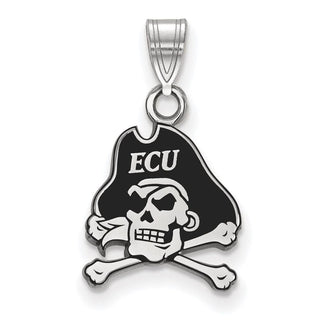 Sterling Silver Rhodium-plated LogoArt East Carolina University Pirate Small Enameled Pendant SS027ECU