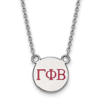 Sterling Silver Rhodium-plated LogoArt Gamma Phi Beta Sorority Greek Letters Small Color Enamel Pendant 18 inch Necklace SS027GPB-18