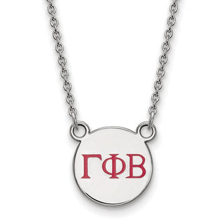 Sterling Silver Rhodium-plated LogoArt Gamma Phi Beta Sorority Greek Letters Small Color Enamel Pendant 18 inch Necklace SS027GPB-18