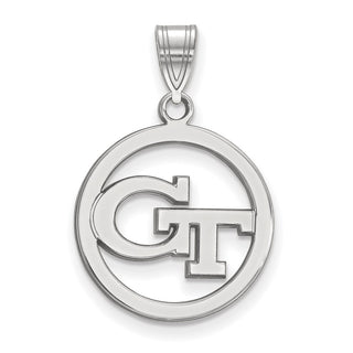 Sterling Silver Rhodium-plated LogoArt Georgia Institute of Technology G-T Medium Circle Pendant